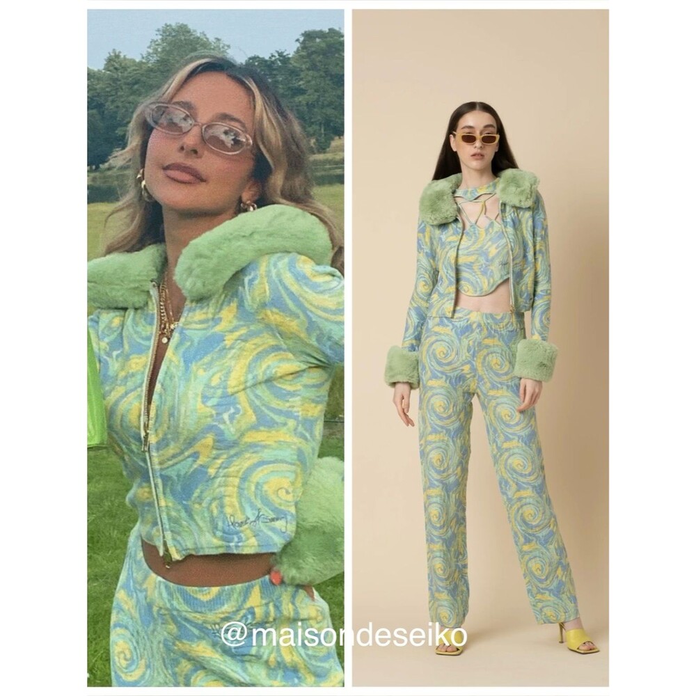 SET House of Sunny Blue Green Swirl Knit Peggy Cardigan size 4 and Pants size 2